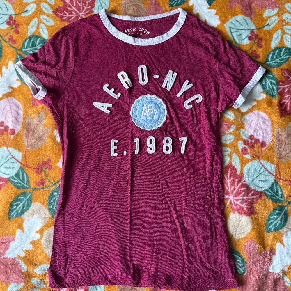 Aeropostale Classic Crew Women's Red Brand Print Round Neck Ringer T-Shirt